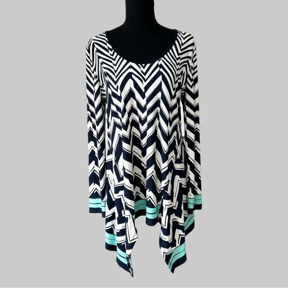 Eci Waves Pattern Draped Asymmetrical Hem Tunics - Picture 1 of 15